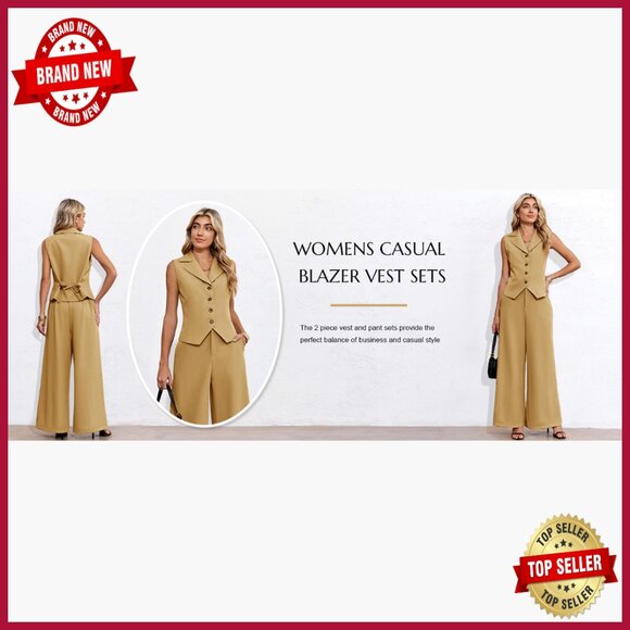 Women's Vest Pant Set Regular Fit Polyester Blend Work Casual Outfit - Picture 7 of 7